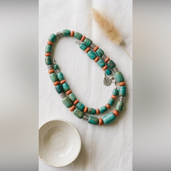 Studio Barse Jewelry - Studio Barse 925 Turquoise & Coral Statement Necklace | Celtic Knotwork | Signed